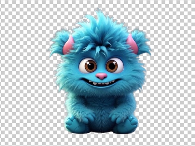 PSD cute blue furry monster 3d