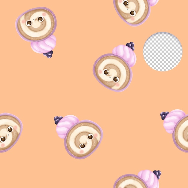 Cute blueberry rolls seamless pattern on orange background