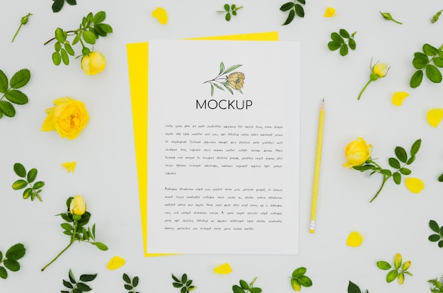 PSD cute botanical mock-up and flowers