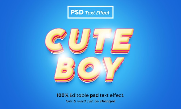 Cute boy 3d editable premium text effect with background