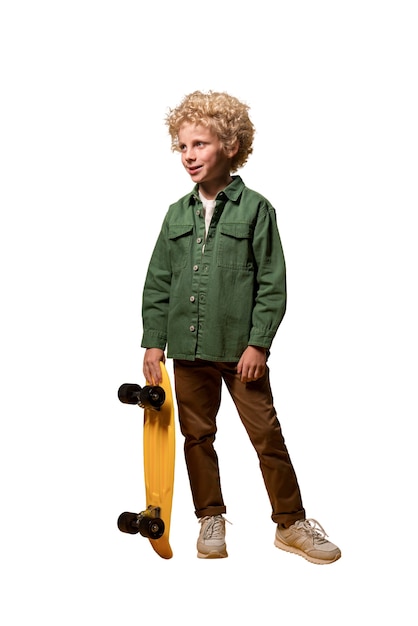 PSD cute boy portrait with skateboard