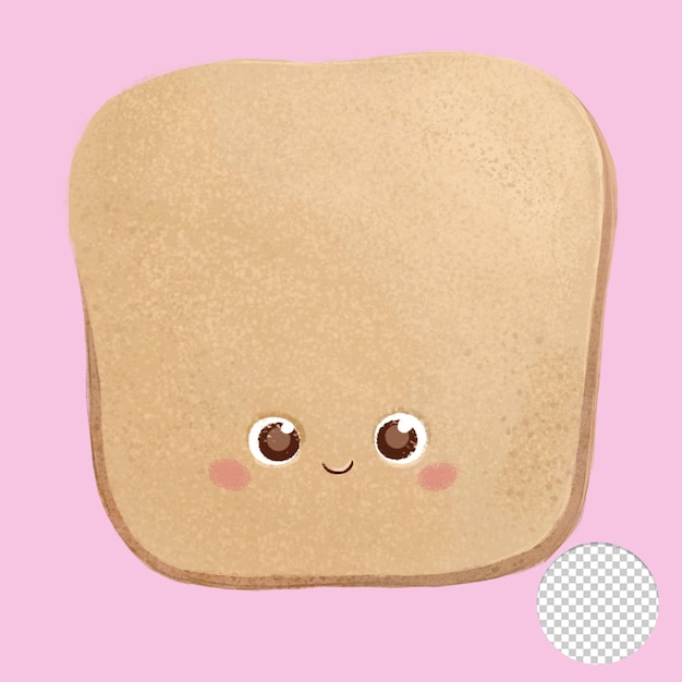 PSD cute bread toast with eyes on lilac background