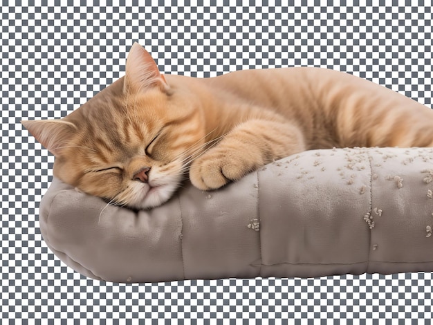 PSD cute british cat sleeping on pillow isolated on transparent background