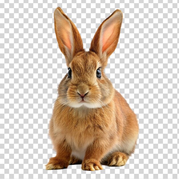 PSD cute brown rabbit sitting and looking at camera isolated on transparent background