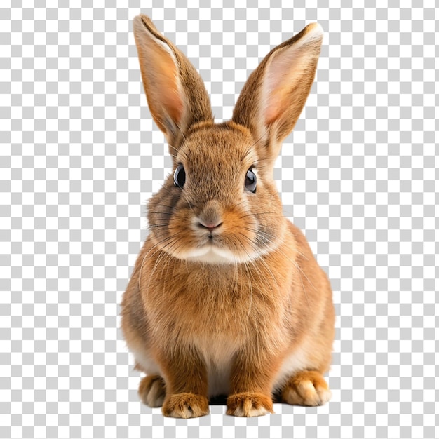 PSD cute brown rabbit sitting and looking at camera isolated on transparent background