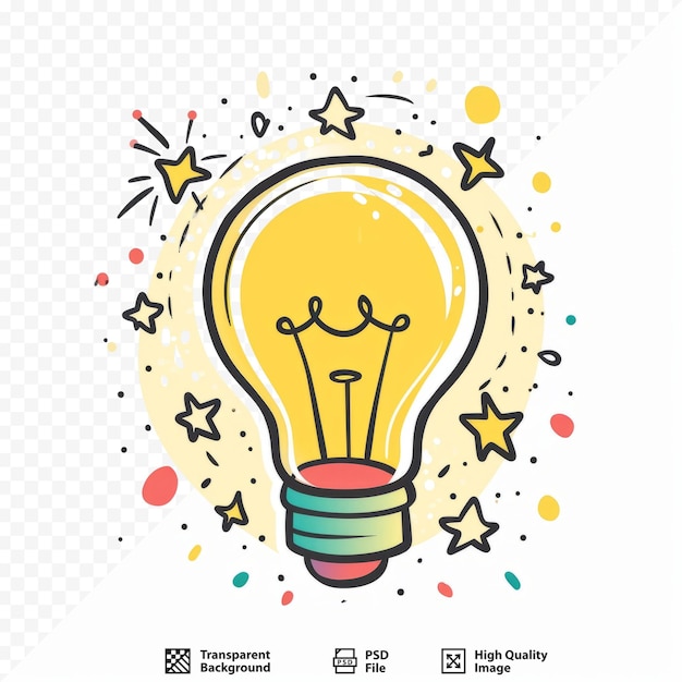 PSD cute bulb light on white isolated background in doodle style suitable for education concept