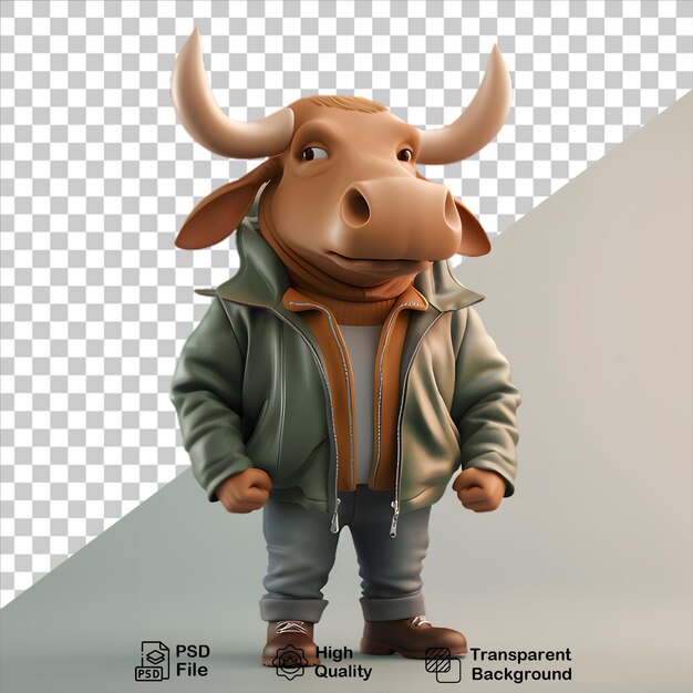 PSD cute bull cartoon wearing a jacket isolated on transparent background include png file