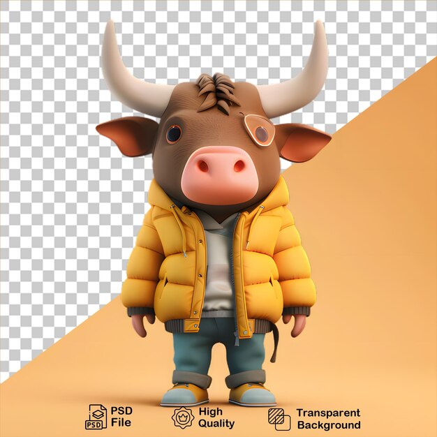 PSD cute bull cartoon wearing a jacket isolated on transparent background include png file