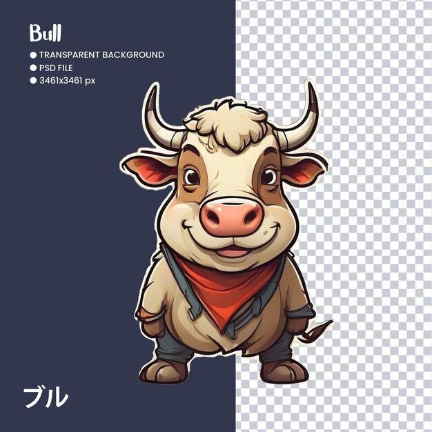 PSD cute bull illustration with transparent background