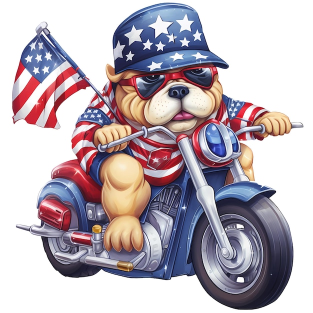 PSD cute bulldog american motorcycle clipart illustration