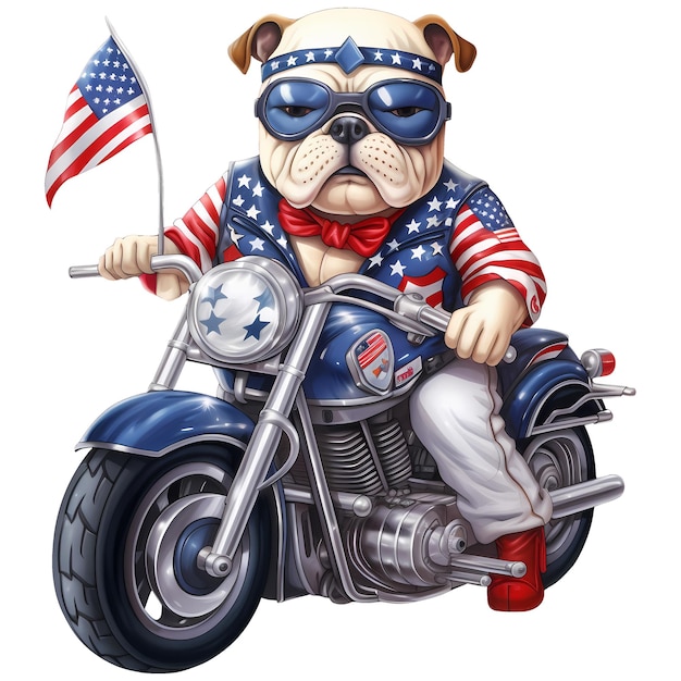 PSD cute bulldog american motorcycle clipart illustrazione