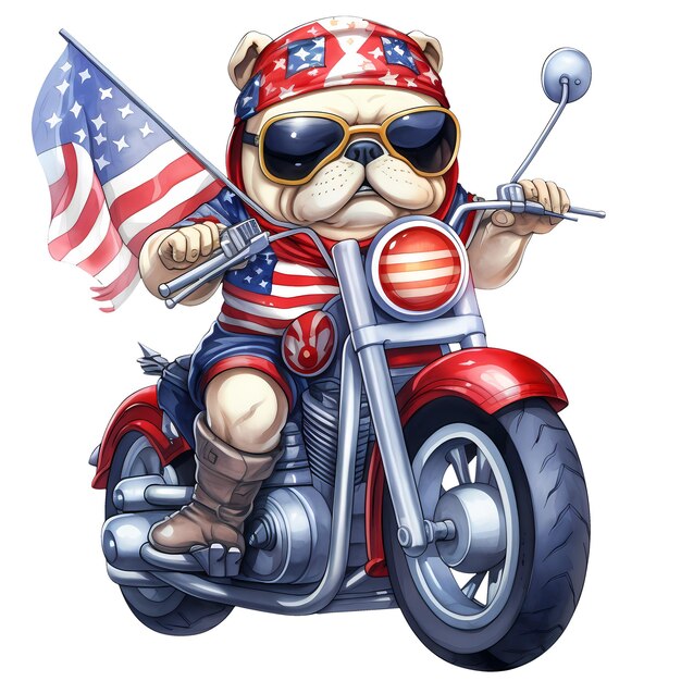 Cute bulldog american motorcycle clipart illustration