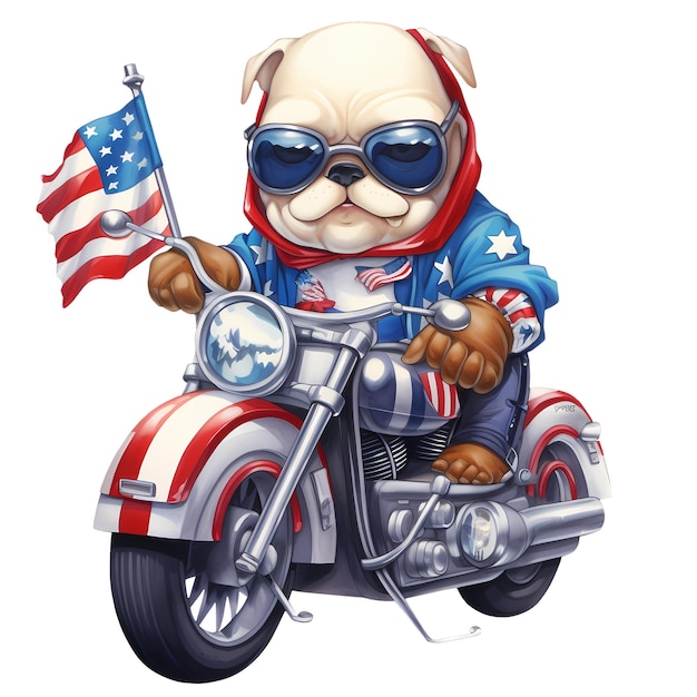 Cute bulldog american motorcycle clipart illustration