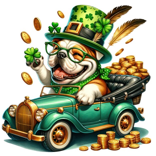 PSD cute bulldog st patrick's day clipart illustrazione