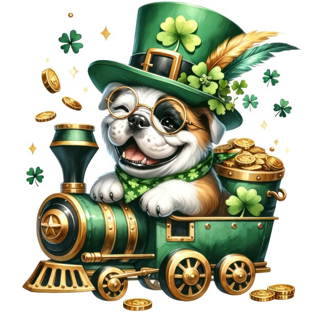 Cute bulldog st patricks day clipart illustration