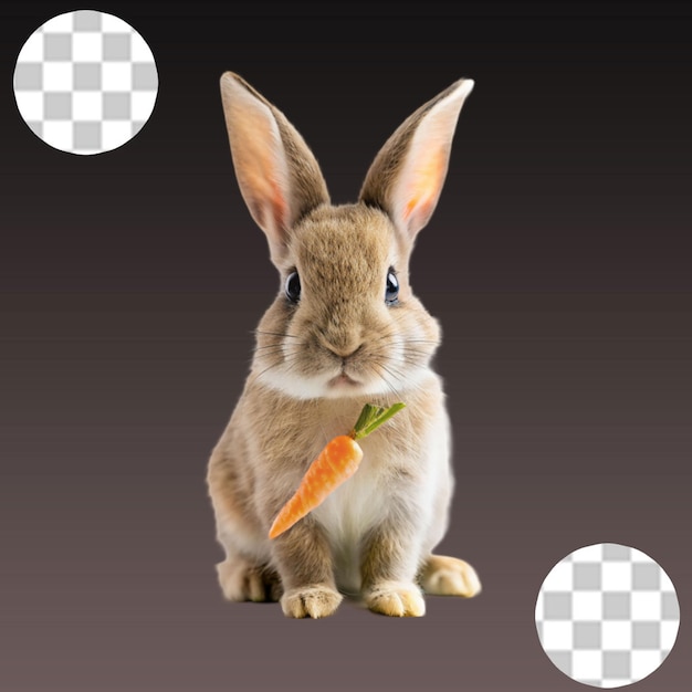 PSD cute bunny rabbit front view isolated on transparent background