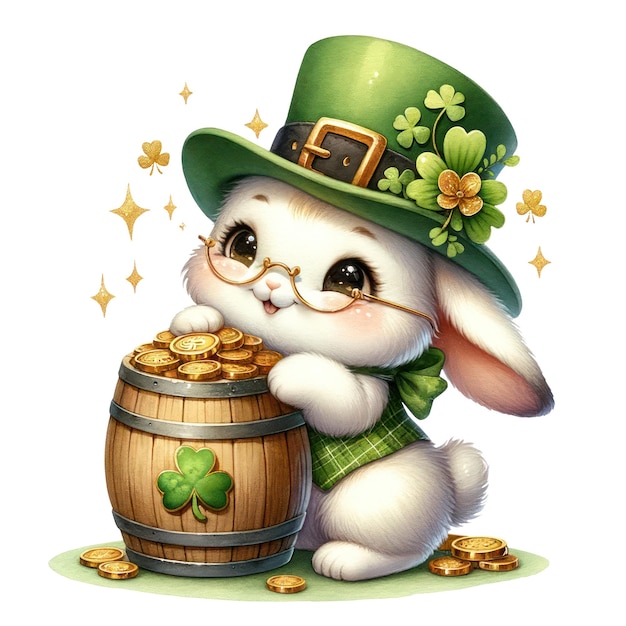 PSD cute bunny st patricks day clipart illustration