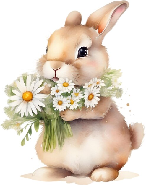 PSD cute bunny with a bouquet