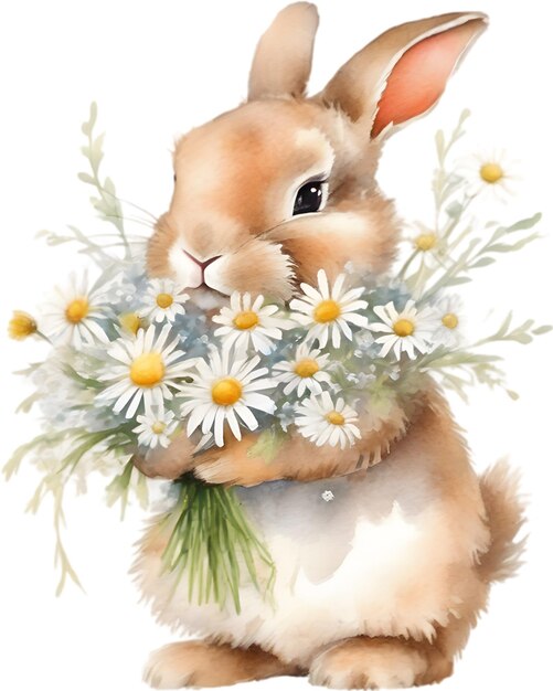 PSD cute bunny with a bouquet