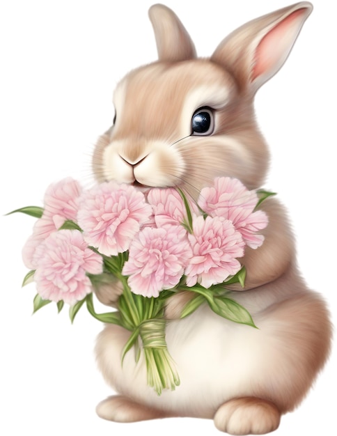 PSD cute bunny with a bouquet