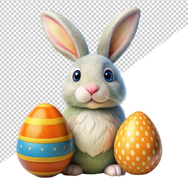 Un coniglietto carino con un uovo di pasqua su uno sfondo trasparente