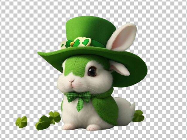 PSD coniglietto carino con un cappello verde per il giorno delle zecche
