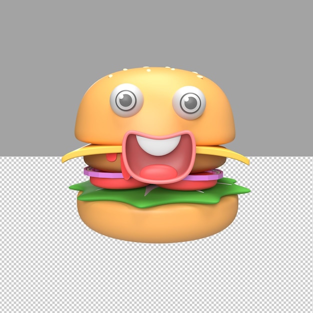 Illustrazione di rendering 3d di carattere carino hamburger