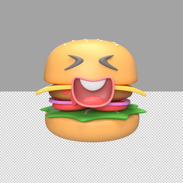 Cute burger character 3d render illustration