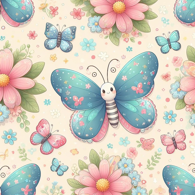 PSD cute butterfly with flower background seamless pattern