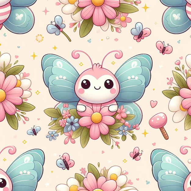 PSD cute butterfly with flower background seamless pattern