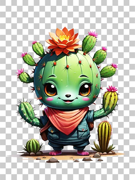 PSD cute cactus cartoon character isolated on transparent background illustration