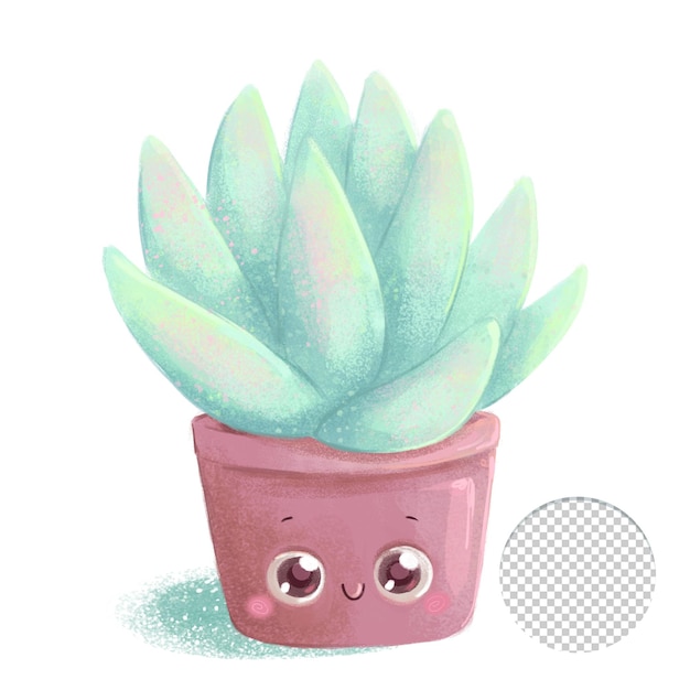 PSD cute cactus in smiling pot isolated on white background