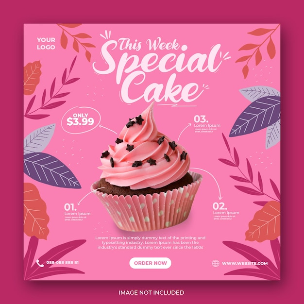 Cute cake menu promotion social media instagram post banner template