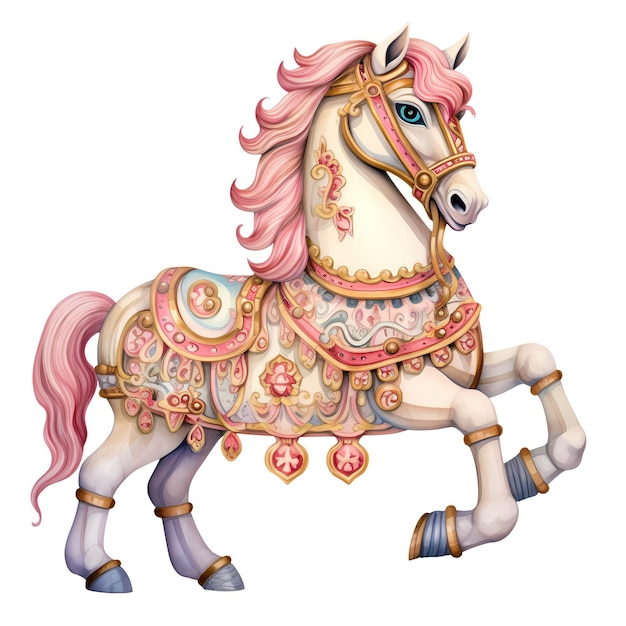 Cute carousel horse watercolor clipart illustration