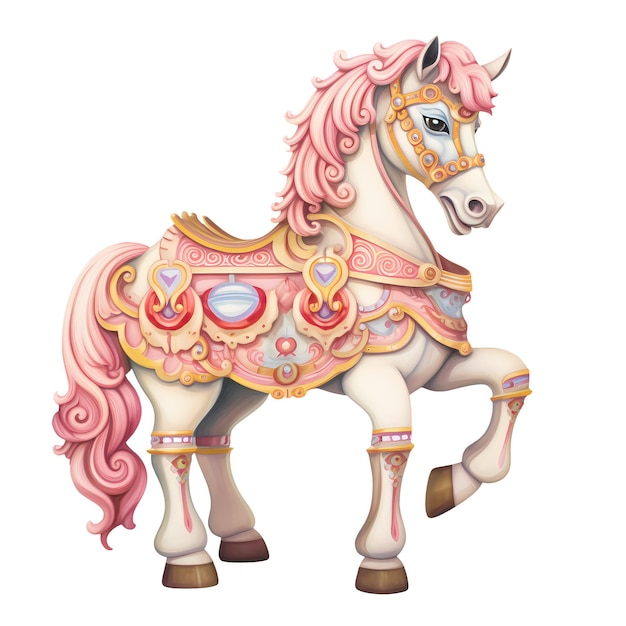 PSD cute carousel horse watercolor clipart illustration