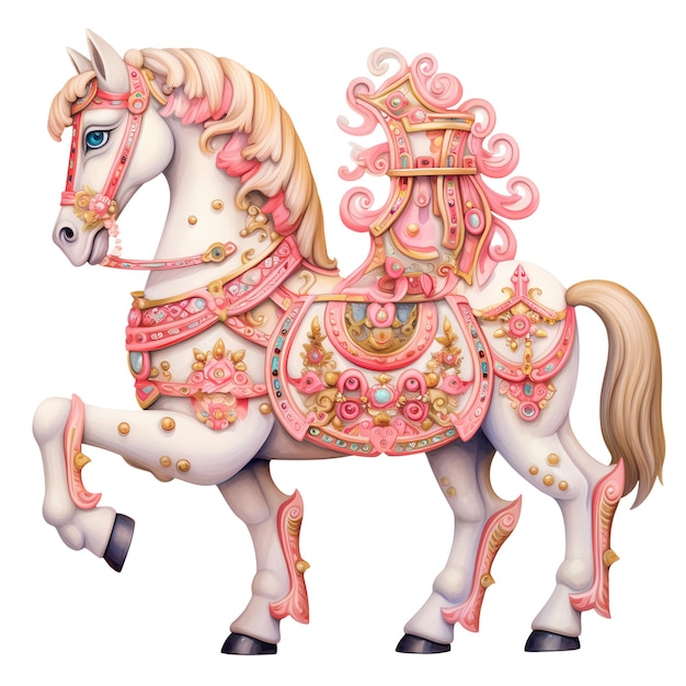 PSD cute carousel horse watercolor clipart illustration