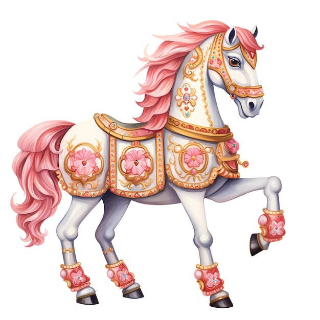 PSD cute carousel horse watercolor clipart illustration