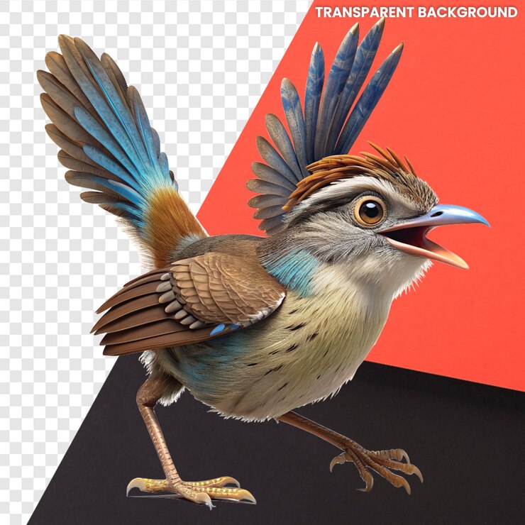 PSD cute cartoon 3d wren jumping playful character