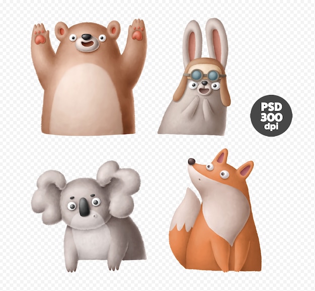 PSD cute cartoon animals illustration isolated