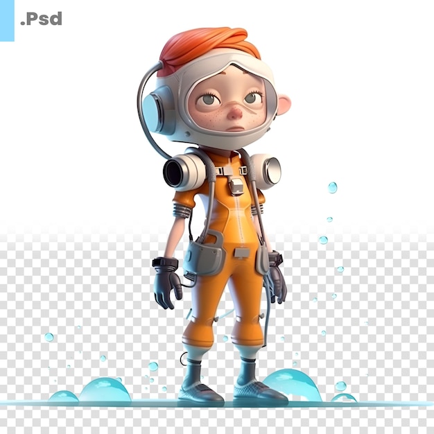 PSD cute cartoon astronaut on a white background 3d rendering psd template