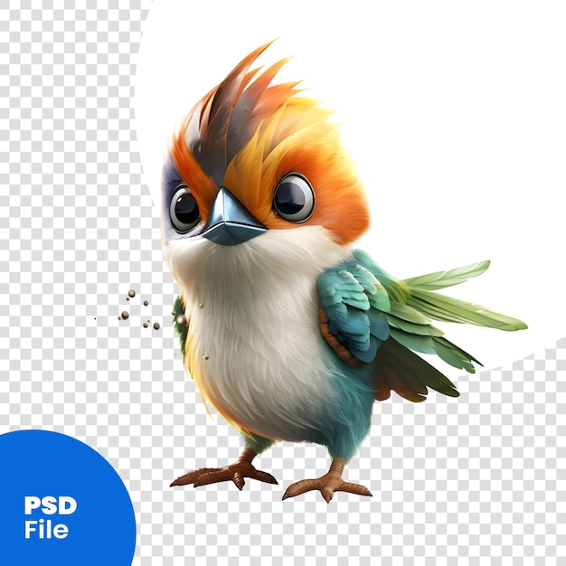 PSD 白い背景の3dイラストのpsdテンプレートに可愛い漫画の鳥