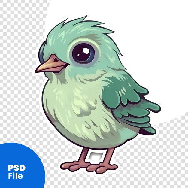 PSD 可愛いアニメの鳥のステッカー 緑の鳥のpsdテンプレートのベクトルイラスト