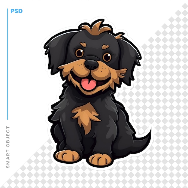 PSD simpatico cartone animato cane nero isolato su sfondo bianco illustrazione vettoriale