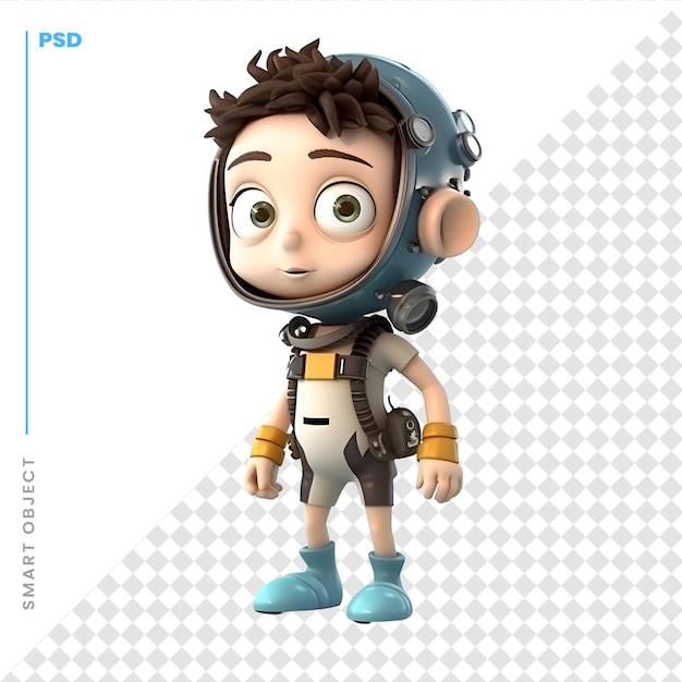 PSD cute cartoon boy in astronaut costume isolated over white