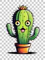 PSD cute cartoon cactus character design illustration on transparent background