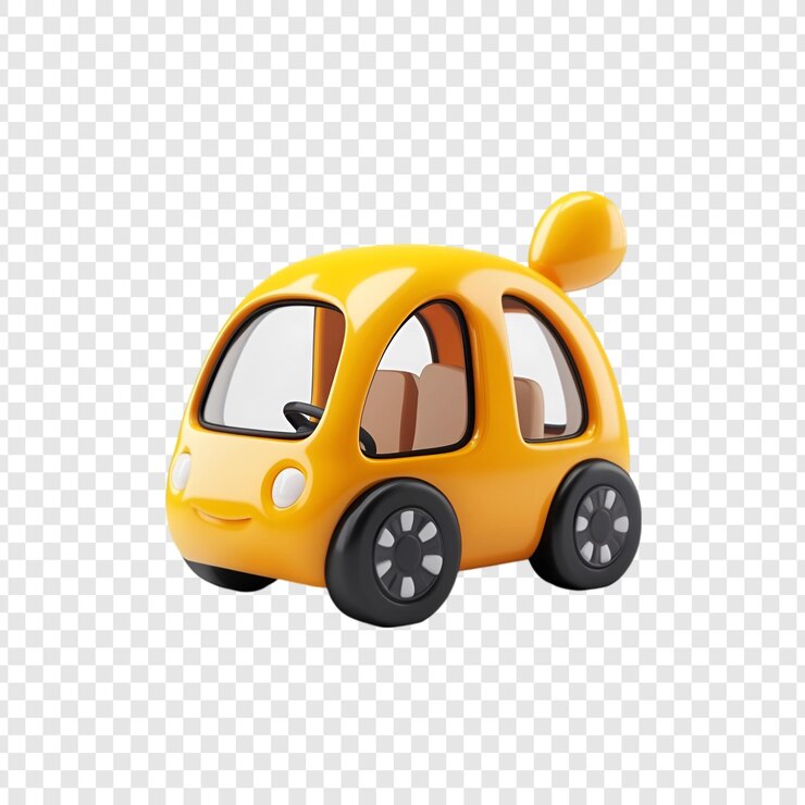 PSD cute cartoon car 3d render toy vehicle happy face childrens transportation