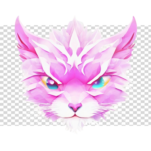 PSD Милый мультфильмный кошачий лицо с розовыми глазами иллюстрация на прозрачном фоне