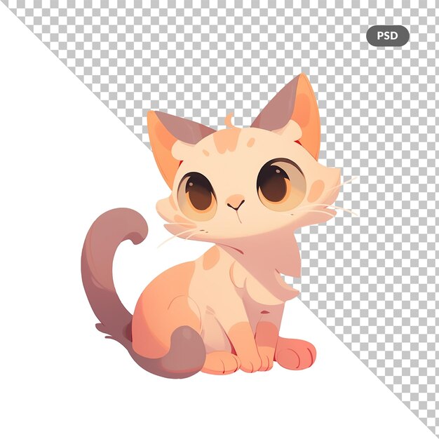 PSD cute cartoon cat sitting and looking at camera