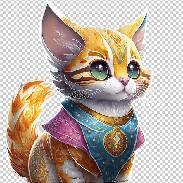 PSD cute cartoon cat with colorful patterns on his body