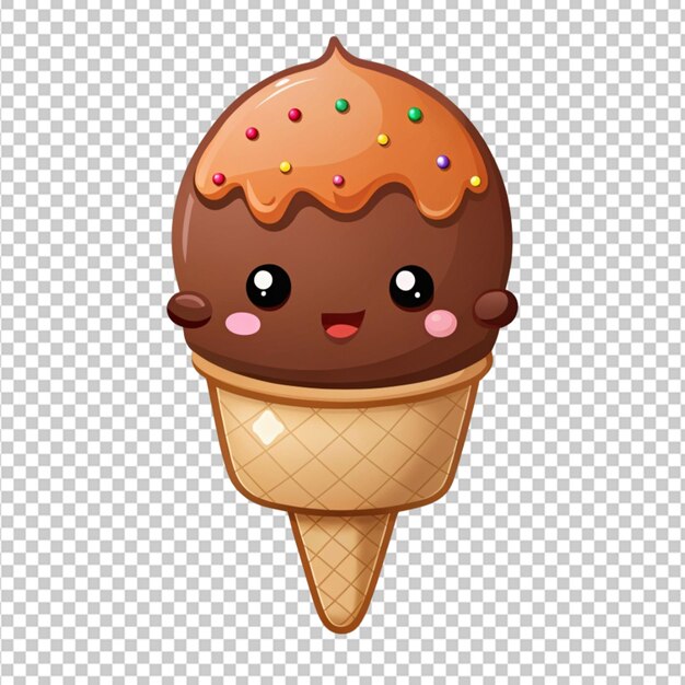 PSD cute cartoon chocolate ice cream sticker on transparent background